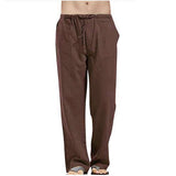 Men's Casual Pants Daily Wear Solid Summer Full Length Soft Linen Pants Mid Waist Pocket Drawstring Trousers Streetwear Bottoms