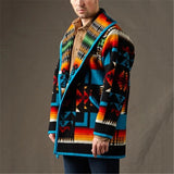 Foesce Ins Style Printed Fashion Lapel Woolen Jacket Men's Autumn and Winter Single-breasted Windbreaker Jacket Harajuku Retro Clothes