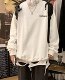 Men Hip Hop Long Sleeve Shirt  Hong Kong Style Sweatshirt Loose Trend Wild Pullover O-neck Top Women Big Velvet Thick T-shirt