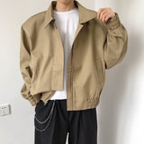 Autumn and Winter New Short Jacket Men's Fashion Square Collar Solid Color Loose Casual Zipper Bomber Jacket Streetwear