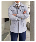 Foesce New Design Spring and Autumn Safari Jacket For Men Blue Stripe Casual Loose Man Single Outfit Jacket One Piece Jacket Coat