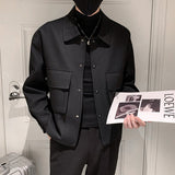 Foesce Jackets Men Autumn Pockets Turn-down Collar Skinny Fashion Outwear Plus Size Streetwear New Arrival BF Clothing Cazadora Hombre