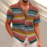 Men's Fashion Casual Turn Down Collar Printed Short Sleeve Tops Hawaiian Beach Shirt Fashionable Design Travel Top Fast Shipping
