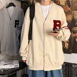 V-neck Letter Embroidered Cardigan Sports Jacket Men's Spring/autumn Korean Style Loose Single-breasted Harajuku Style Jacket