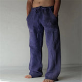 Men Baggy Cotton Linen Pants Casual Pocket Wide Leg Pant Full Length Drawstring Man Sport Pants Plus Size Loose Pants Streetwear