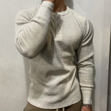 Foesce New Sports Leisure Solid Fitness Tshirts Heavy American Retro T-shirt Cotton Show Figure Waffle Slim Men Henry Collar Tops
