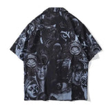 Casual Loose Shirt Men's Mid-length Couple Hip-hop Street Retro Portrait Print Short-sleeved Shirt Dark Wind Half-sleeved Shirt