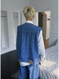 Foesce Jeans 2pcs Suit Men Trend Korean Handsome Casual Denim Vest Jacket + High Street Jeans Two-piece Suit Unisex Streetwear