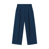 Vintage Blue Casual Suit Pant Men Fashion Loose Wide Leg Trousers Man Korean Streetwear Straight Suit Pants Male