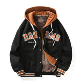 Foesce Spring New Stitching Hooded Baseball Uniform Men's Jacket Hip-hop Retro Student Fashion Embroidery Loose Casual Couple Jacket