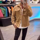 Streetwear Mens Fashion Wool Jacket Winter Warm Fleece Coats For Men Casual Solid Color Lapel Buttoned Jackets Plush Outerwear