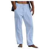 Foesce New Men's Casual Cotton Linen Pants Male Summer Large Size Breathable Solid Color Trousers Sports Fitness Streetwear S-5XL