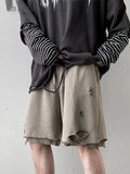 Foesce Men's Trendy Ripped Shorts Unisex Oversize Summer Casual Streetwear Pants Unisex Hip Hop Darkgray Grunge Half Trousers