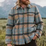 Vintage Plaid Print Outerwear Jacket For Mens Casual Long Sleeve Single Breasted Cardigan Men Classic Loose Lapel Jackets Coats