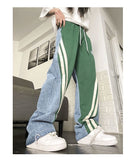 Stitching denim American high street loose pants women's tide ins summer hiphop hiphop sports casual pants sweatpants