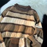 Knitted Sweater Men's Harajuku Vintage Stripe Simple Print Knitted Pullover Tops High Street Casual Fashion Streetwear