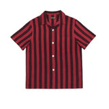 Foesce Short Sleeve Striped Cuban Collar Vintage Casual Shirt Amekaji Washed Cotton Linen Shirt