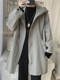 Foesce Windbreaker Men's Mid-length Spring Autumn Trench Coat Hooded Jacket Korean Trend Handsome Preppy Cape Cloak Punk Streetwear