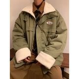 Japanese Fashion Men's Vintage Military Jacket Cotton Padded Jacket for Men Winter Thickened Cotton Parkas Lamb Wool Casual Coat