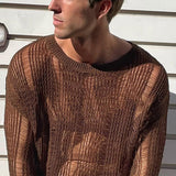 Foesce New Arrivals Autumn Sexy Hollow Mesh Knit T-shirts Men Streetwear Pullovers Solid Long Sleeve Crew Neck Tees Mens Clothing