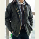 Foesce Vintage Wax Jacket Men Autumn Winter Windbreaker Waterproof Multi-pocket Raglan Sleeve Jacket Casual Zip Cardigan Coat