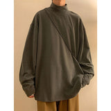 Long sleeved tshirt mens and womens fashion brand warm half high collar solid color loose bottoming shirt in autumn winter tops