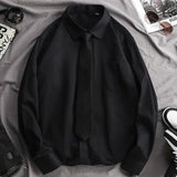 Foesce Men's White Shirts with Tie Set Preppy Uniform DK Loose Long Sleeve Shirt Couple Loose Basic Short Shirts Asian Size