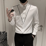 Foesce Luxury Flowers Splicing Design Shirt Men Autumn Long Sleeve Camisa Social Masculina Slim Fit Stage Club Wear Formal Clothing Top