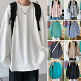 Foesce Spring Cotton Long Sleeve T-Shirt Men Fashion 9 Colors Casual O-Neck Pullover TShirt Men Korean Loose T Shirt Mens Top Men S-3XL