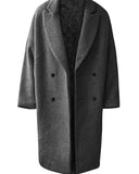 Mauroicardi Autumn Winter Loose Casual Grey Black Soft Warm Woolen Cocoon Coat Men Lapel Double Breasted Korean Fashion