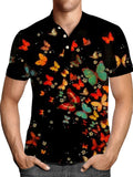 Vintage Houndstooth Print Polo Shirt Men Summer Short Sleeve Casual Pullover Tops Mens Fashion Turn-down Collar Button-up Polos