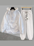 Foesce Hooded Jacket Suit Men Thin Korean Version Tooling Stitching Design Windbreaker Jacket with Loose Pants Two-piece Set