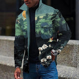 Vintage Floral Print Turn-down Collar Buttoned Jackets Men Autumn New Arrivals Clothing Mens Fashion Slim Long Sleeve Coats