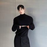 Autumn Winter Design Zipper Thickened Versatile Long Sleeve Backing Solid Color High Neck Male Pullover