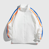 Foesce New Spring Autumn Men's Jackets Coat Tracksuit Double Color Stripe Raglan Sleeve Bright Jogging College Clothes Windbreaker