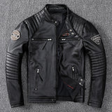 Foesce Biker Popular motor style Vintage men's quality genuine leather Jacket slim 100% natural cowhide coat.Dermis