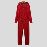 Men Pajamas Jumpsuits Velour Homewear Solid Hooded Long Sleeve Zipper Rompers Men Pockets Leisure Sleepwear S-5XL