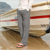 Men's Casual Trousers Home Pants New Man Cotton Linen Large Size white Straight trousers Solid Beach black Fitness Pants