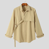 Foesce Men Casual Shirt Lapel Long Sleeve Solid Color Streetwear Fashion Irregular Shirts  Korean Leisure Men Clothing 5XL