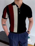 Vintage Houndstooth Print Polo Shirt Men Summer Short Sleeve Casual Pullover Tops Mens Fashion Turn-down Collar Button-up Polos