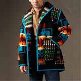 Foesce Ins Style Printed Fashion Lapel Woolen Jacket Men's Autumn and Winter Single-breasted Windbreaker Jacket Harajuku Retro Clothes