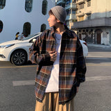 Spring Autumn Plaid Tweed Men Shirt Coat Long Sleeve Loose Casual Cardigan Fashion Blouses Brand Male Clothing