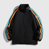 Foesce New Spring Autumn Men's Jackets Coat Tracksuit Double Color Stripe Raglan Sleeve Bright Jogging College Clothes Windbreaker