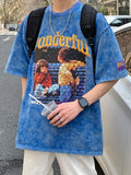 Washed and used T-shirt heavy weight Klein Blue Tie Dyed short sleeve men's summer thin oldschool West Coast 5-point sleeve
