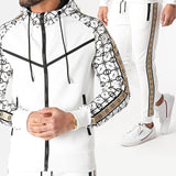 Foesce Spring And Autumn Men And Women Collared Sports Leisure Suit With Hoodie Set Long Sleeve Printed Running Fitness Clothes