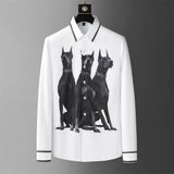 High Quality Dog Rhinestones Shirts for Men Long Sleeve Casual Shirt Autumn Business Social Formal Dress Shirt Party Tuxedo