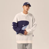 Lonely Whale Knitted Sweaters Spring Autumn Sweater Pullover Men Women Jumpers Harajuku Knitwear Outwear Streetwear Tops