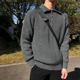 Foesce Autumn Winter Men's Sweater Knitted POLO Knitted Solid Color Knitted Pullover Social Streetwear Casual Men Clothing Knitwear