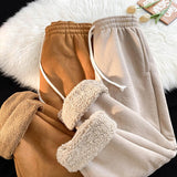 Winter Thick Suede Pants Men Warm Fashion 3-color Thicken Lambhair Pants Men Streetwear Loose Straight Pants Mens Trousers M-2XL
