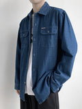 Spring New Button Pockets Men's Blue Denim Shirt Husband Fashion Long Sleeve Solid Cotton Slim Casual Shirts for Men